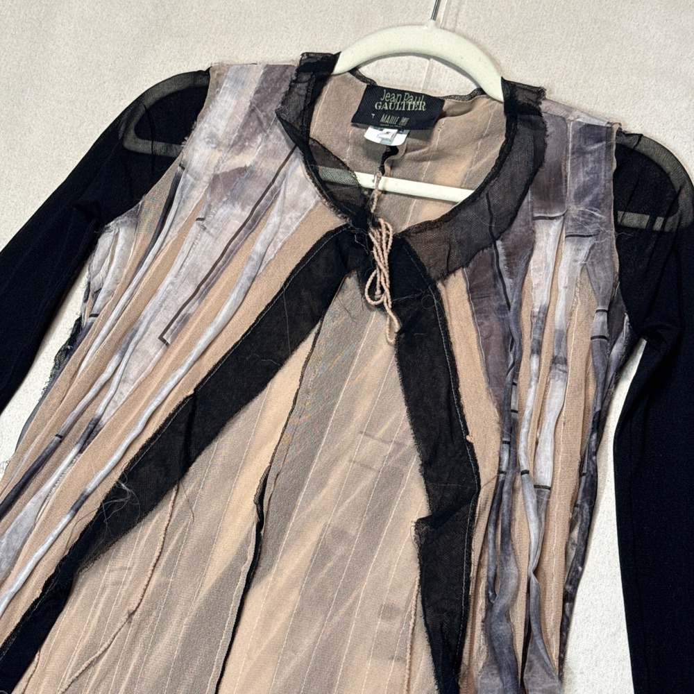 Jean Paul Gaultier Black, Beige & Gray Layered Fringe Long Sleeve Top - Picture 2 of 15